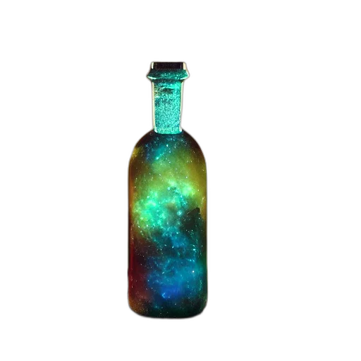 bottle, 3d render, vaporwave, concept art, outer space, glass, dark, background transparent PNG cut-out