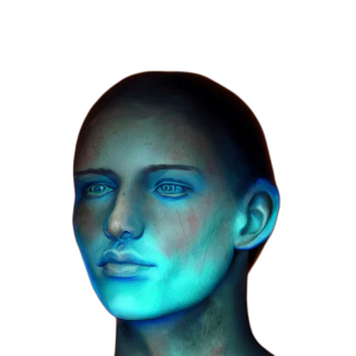 face, robot, mask, creature, photorealistic, 3d render, cyberpunk, vaporwave transparent PNG cut-out