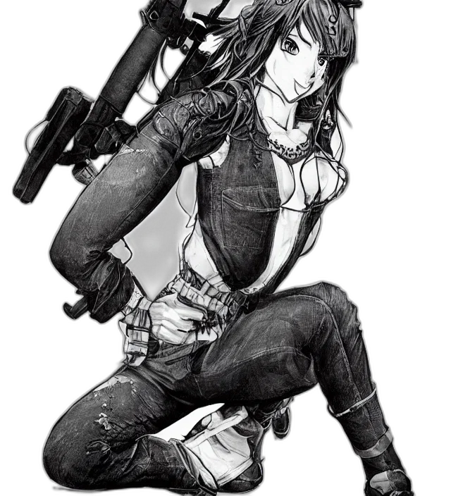 weapon, comic book art, concept art, cyberpunk, fantasy art, full, body, pose transparent PNG cut-out
