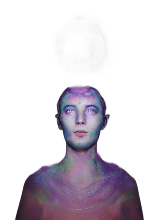 face, mask, robot, creature, watercolor, vaporwave, concept art, photorealistic transparent PNG cut-out