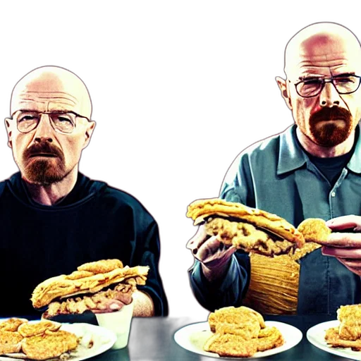 food, concept art, photorealistic, walter, white, jesse, pinkman, eating transparent PNG cut-out