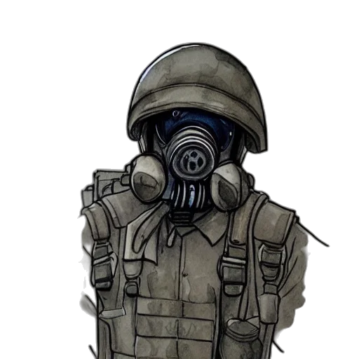 mask, jacket, weapon, staff, concept art, watercolor, comic book art, pixel art transparent PNG cut-out