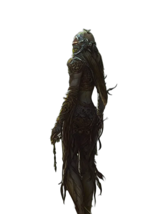 staff, dress, creature, mask, concept art, fantasy art, comic book art, pixel art transparent PNG cut-out