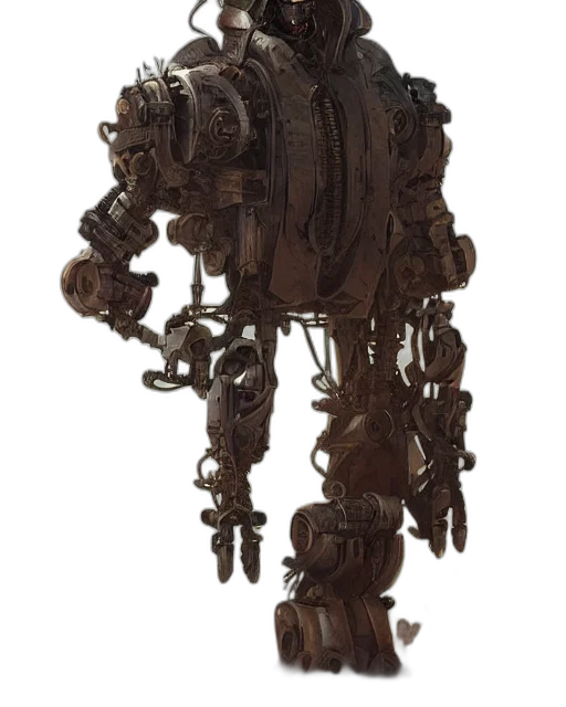 robot, weapon, staff, crown, concept art, 3d render, fantasy art, photorealistic transparent PNG cut-out
