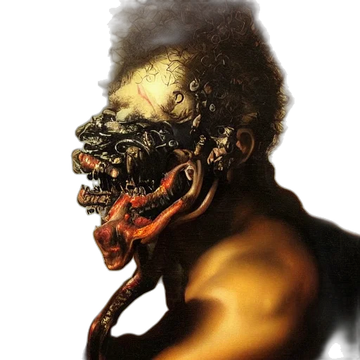 mask, face, creature, concept art, photorealistic, oil painting, cyberpunk, refined transparent PNG cut-out