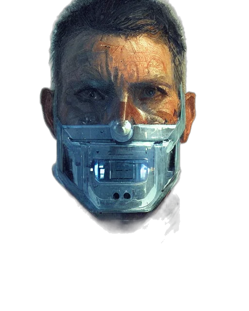 mask, face, robot, cyberpunk, concept art, photorealistic, comic book art, fog transparent PNG cut-out