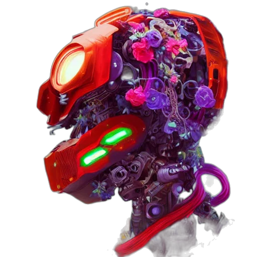 robot, mask, creature, face, concept art, cyberpunk, pixel art, 3d render transparent PNG cut-out