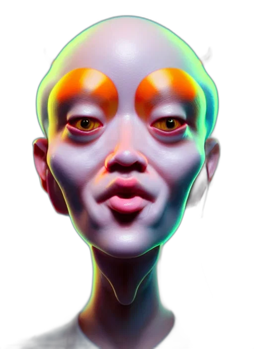 face, mask, robot, creature, 3d render, concept art, cyberpunk, photorealistic transparent PNG cut-out