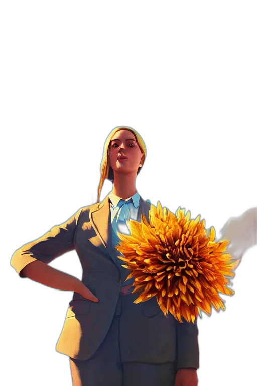 flower, staff, jacket, dress, concept art, fantasy art, photorealistic, pixel art transparent PNG cut-out