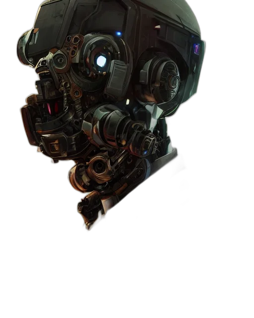 robot, weapon, face, mask, concept art, cyberpunk, 3d render, pixel art transparent PNG cut-out