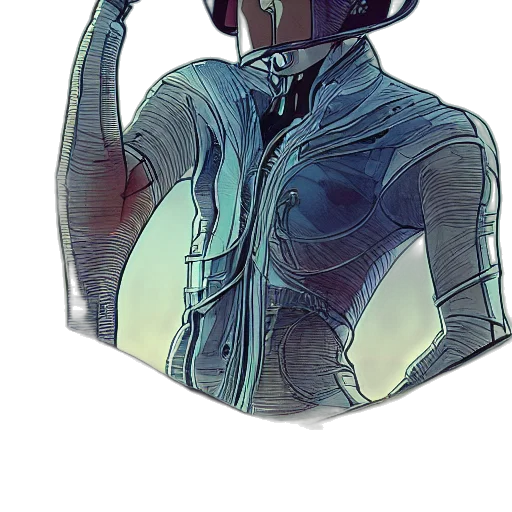 robot, jacket, mask, staff, comic book art, concept art, cyberpunk, watercolor transparent PNG cut-out