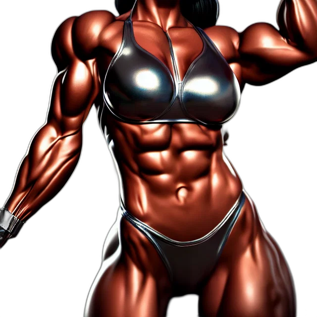 comic book art, concept art, photorealistic, cartoon, muscle, girl, chrome, highly transparent PNG cut-out