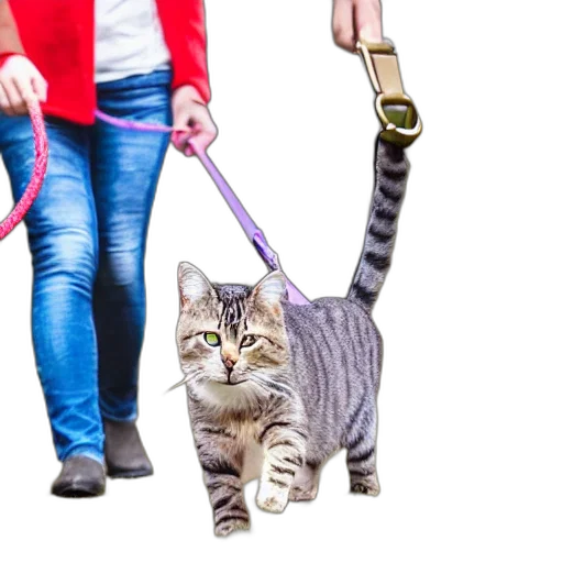 staff, animal, 3d render, vaporwave, cat, walking, person, leash transparent PNG cut-out