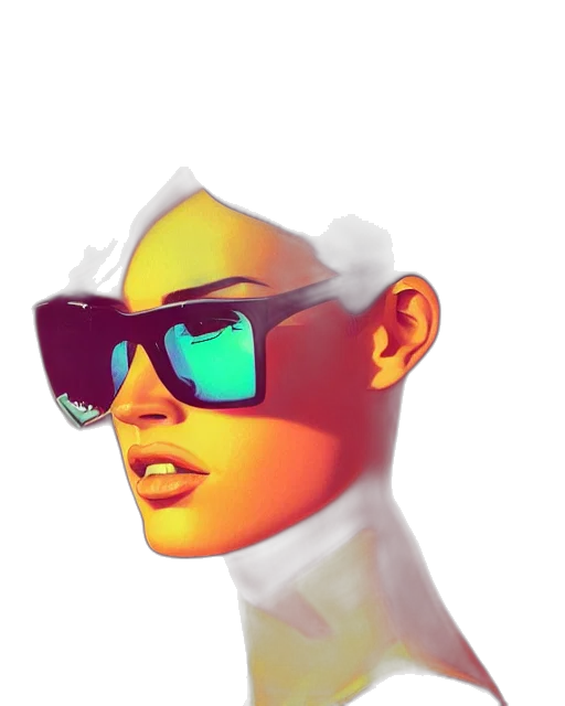 face, robot, mask, jacket, 3d render, concept art, vaporwave, cyberpunk transparent PNG cut-out