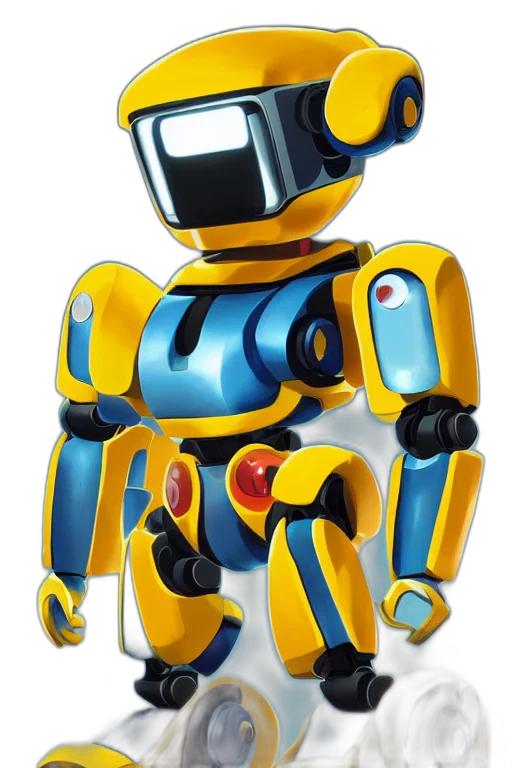 robot, staff, 3d render, concept art, cartoon, pixel art, metabots, medabots transparent PNG cut-out