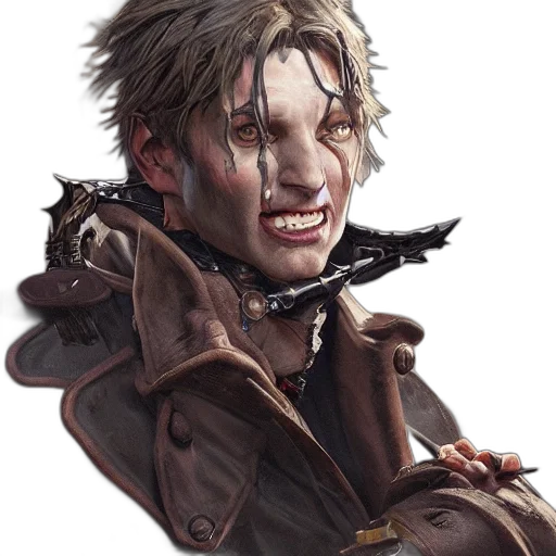 face, jacket, staff, weapon transparent PNG cut-out