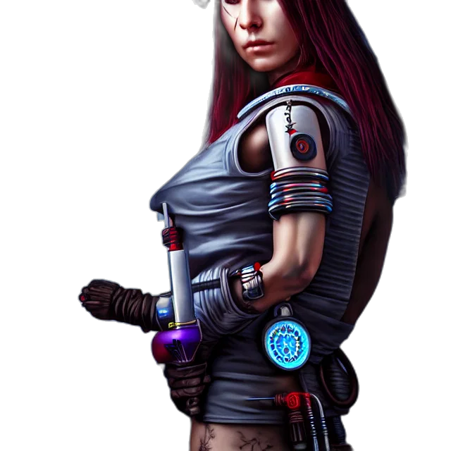 robot, staff, concept art, cyberpunk, fantasy art, pixel art, outer space, red transparent PNG cut-out