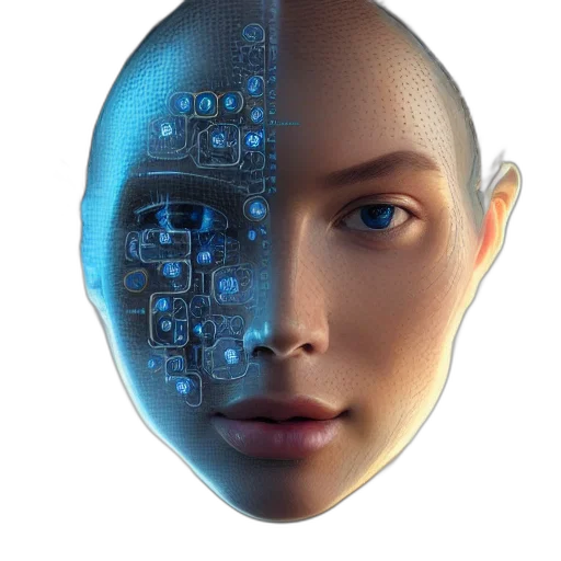 robot, face, mask, cyberpunk, 3d render, concept art, photorealistic, artificial transparent PNG cut-out