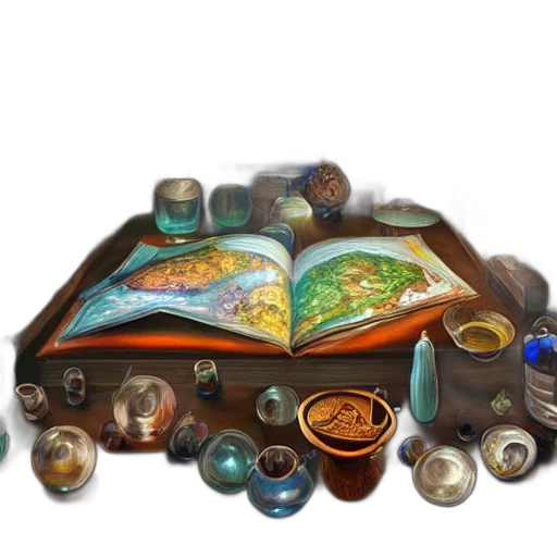 jewelry, food, furniture, fantasy art, oil painting, concept art, photorealistic, earth tones transparent PNG cut-out