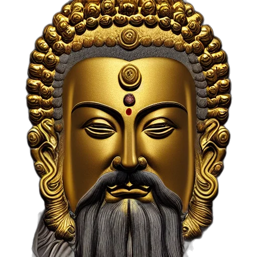 mask, face, staff, jewelry, photorealistic, 3d render, concept art, golden transparent PNG cut-out