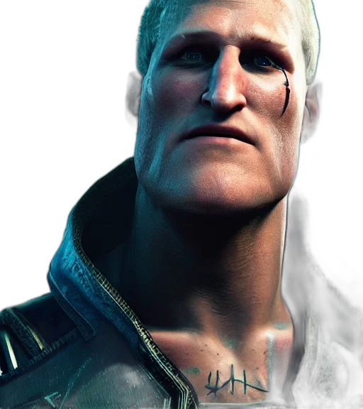face, jacket, staff, 3d render, concept art, photorealistic, cyberpunk, charismatic transparent PNG cut-out