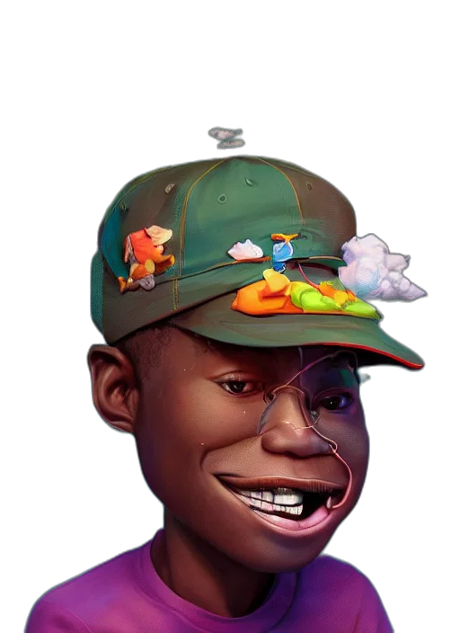 hat, face, crown, creature, concept art, 3d render, cartoon, photorealistic transparent PNG cut-out