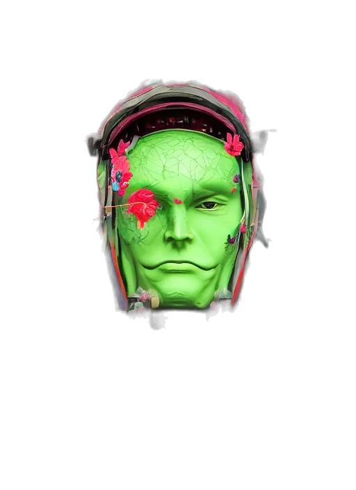 face, mask, robot, creature, cyberpunk, vaporwave, pixel art, concept art transparent PNG cut-out