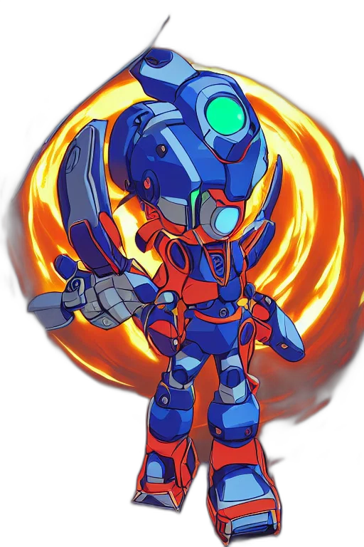 robot, concept art, pixel art, comic book art, anime, outer space, blue, boss transparent PNG cut-out