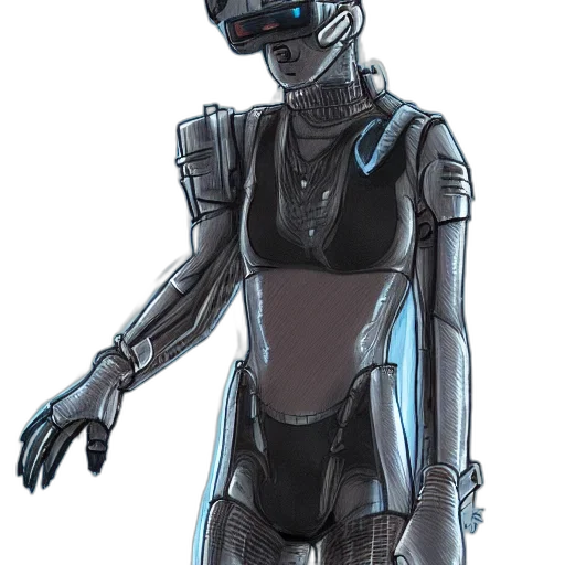 robot, concept art, cyberpunk, 3d render, comic book art, blue, monochrome, dark transparent PNG cut-out