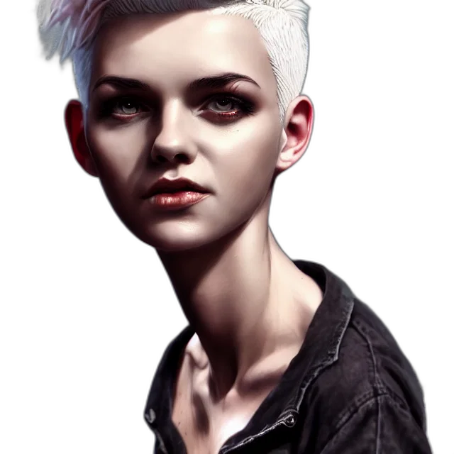 face, jacket, hair, photorealistic, concept art, fantasy art, cyberpunk, dark transparent PNG cut-out