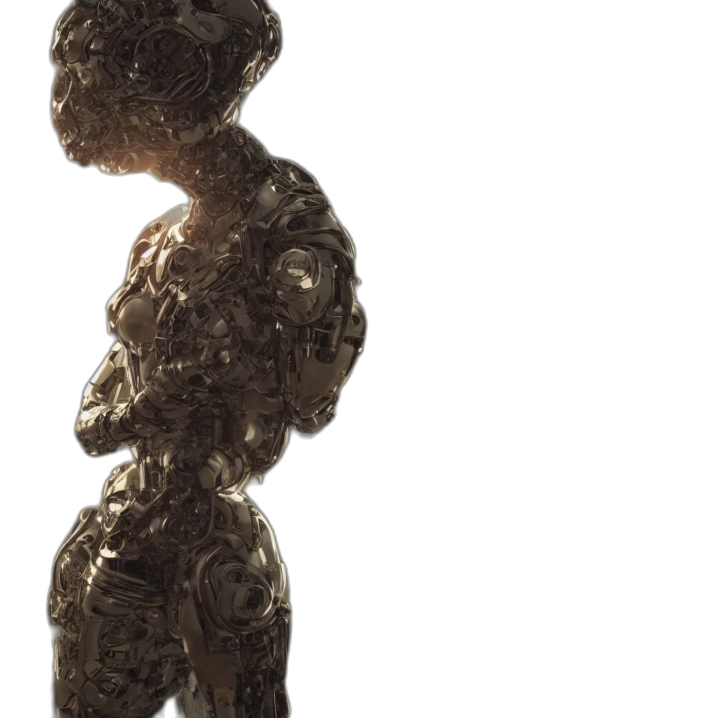 robot, hair, creature, face, 3d render, concept art, photorealistic, earth tones transparent PNG cut-out