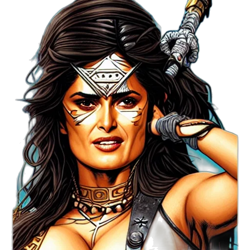 jewelry, comic book art, fantasy art, photorealistic, concept art, portrait, salma, hayek transparent PNG cut-out
