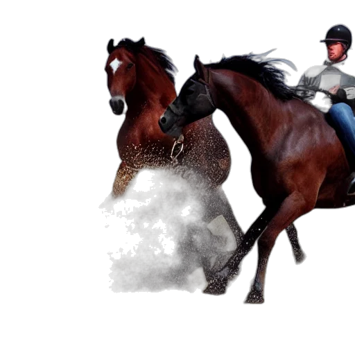 photorealistic, concept art, 3d render, oil painting, horses, crashing, into, each transparent PNG cut-out