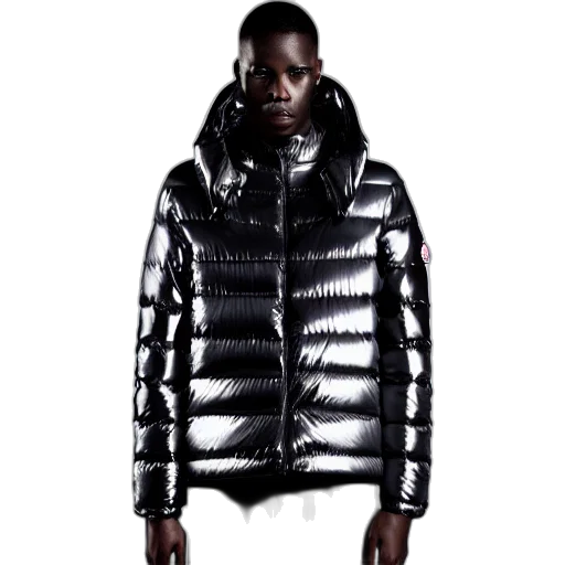jacket, photo, black, man, silver, metallic, moncler, baring transparent PNG cut-out