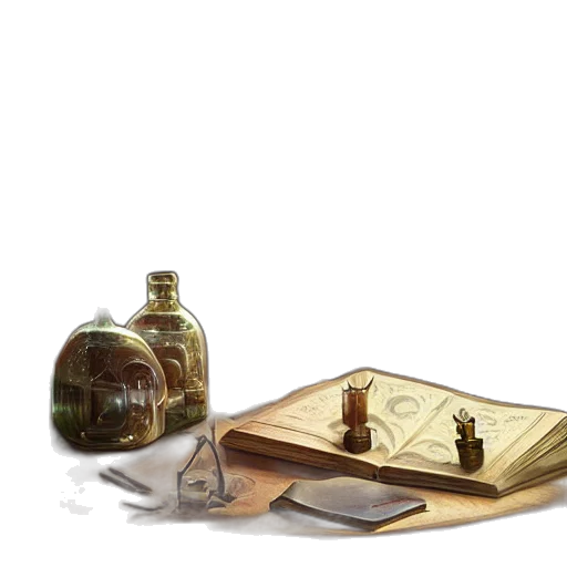 jewelry, bottle, crown, furniture, concept art, fantasy art, photorealistic, watercolor transparent PNG cut-out