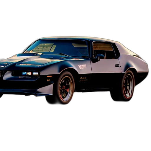 car, photorealistic, black, pontiac, firebird, trans, driving, towards transparent PNG cut-out