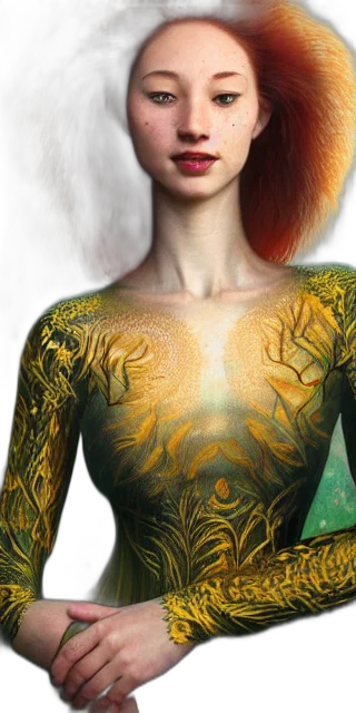 dress, fantasy art, photorealistic, concept art, 3d render, golden, green, young transparent PNG cut-out