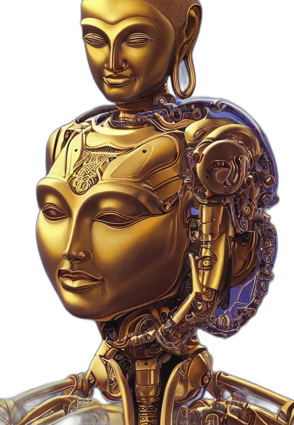 robot, mask, face, jewelry, concept art, photorealistic, 3d render, golden transparent PNG cut-out