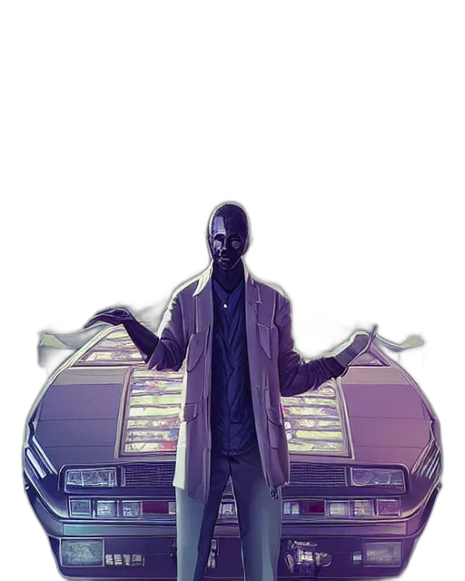 car, jacket, robot, weapon, cyberpunk, concept art, vaporwave, comic book art transparent PNG cut-out