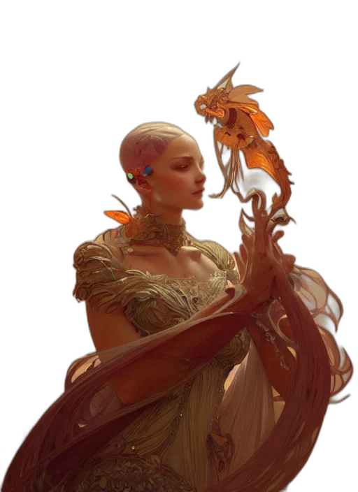 crown, dress, dragon, weapon, concept art, fantasy art, photorealistic, oil painting transparent PNG cut-out