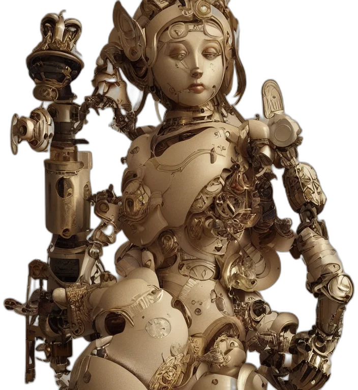 robot, jewelry, staff, crown, concept art, 3d render, fantasy art, photorealistic transparent PNG cut-out