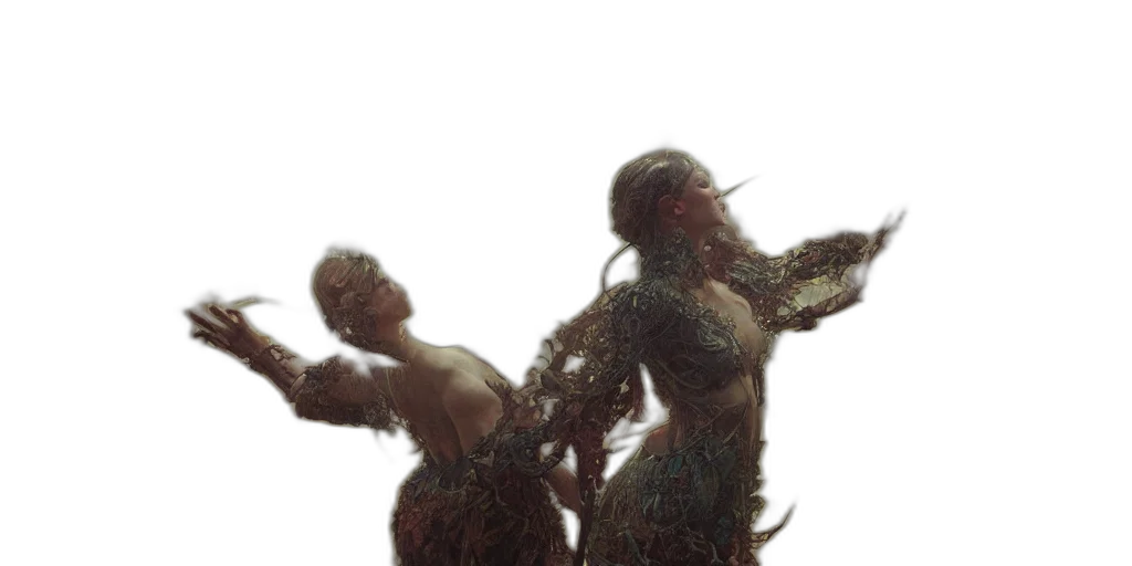 hair, creature, dress, 3d render, concept art, underwater, forest, outer space transparent PNG cut-out