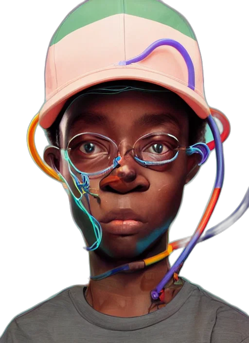 face, hat, mask, robot, concept art, cyberpunk, photorealistic, comic book art transparent PNG cut-out