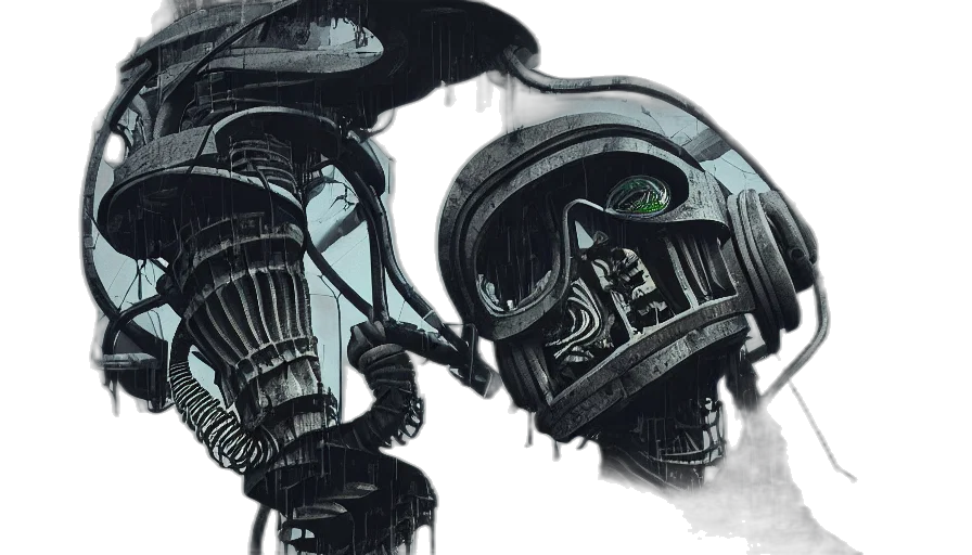 robot, mask, concept art, comic book art, cyberpunk, watercolor, outer space, grunge transparent PNG cut-out