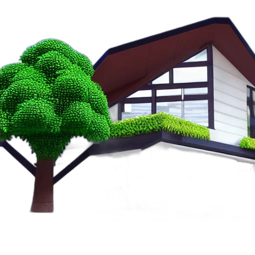 tree, building, furniture, 3d render, photorealistic, concept art, pixel art, forest transparent PNG cut-out