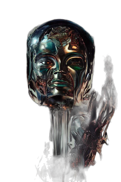 mask, face, robot, crown, concept art, photorealistic, fantasy art, 3d render transparent PNG cut-out