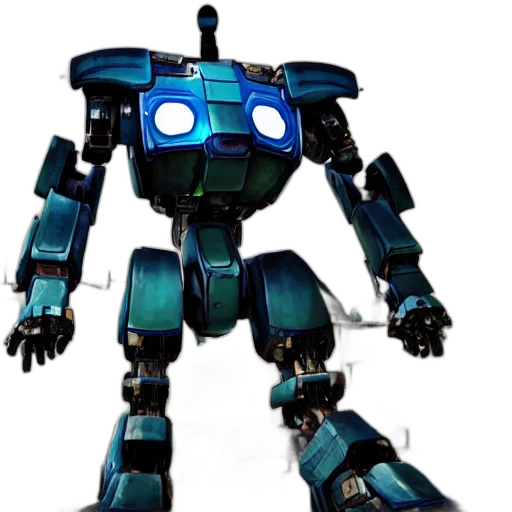 robot, weapon, animal, concept art, 3d render, cyberpunk, pixel art, blue transparent PNG cut-out