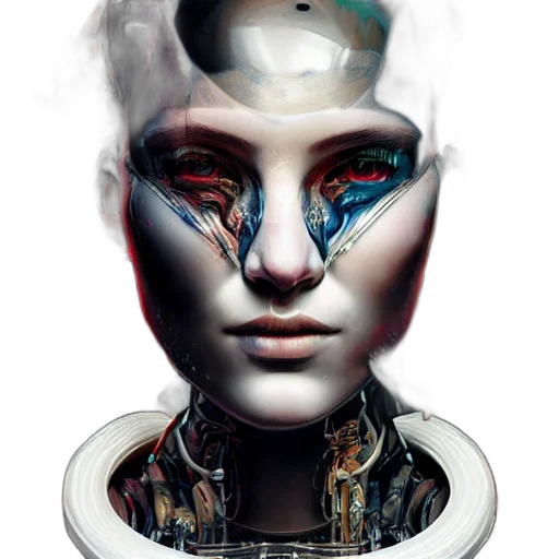 robot, mask, face, jewelry, cyberpunk, concept art, photorealistic, fantasy art transparent PNG cut-out