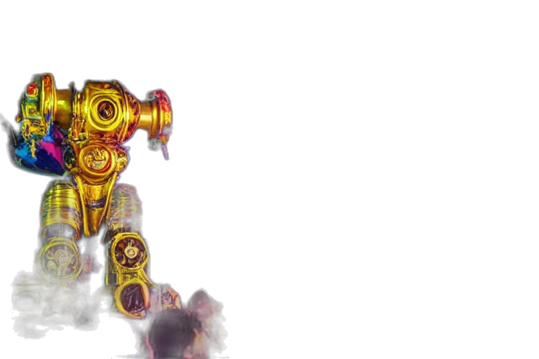 robot, weapon, staff, 3d render, concept art, fantasy art, scene, elrow transparent PNG cut-out