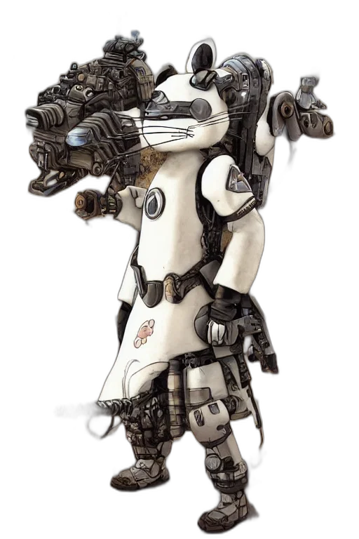 robot, weapon, staff, cyberpunk, concept art, 3d render, fantasy art, anthropomorphic transparent PNG cut-out